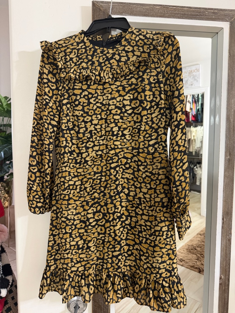 Who What Wear Black and Mustard Leopard Print Blouse